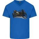 Motorcycle and Sidecar Biker Motorbike Mens V-Neck Cotton T-Shirt Royal Blue
