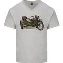 Motorcycle and Sidecar Biker Motorbike Mens V-Neck Cotton T-Shirt Sports Grey