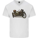 Motorcycle and Sidecar Biker Motorbike Mens V-Neck Cotton T-Shirt White