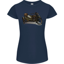 Motorcycle and Sidecar Biker Motorbike Womens Petite Cut T-Shirt Navy Blue