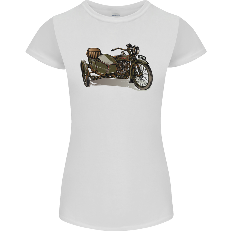 Motorcycle and Sidecar Biker Motorbike Womens Petite Cut T-Shirt White