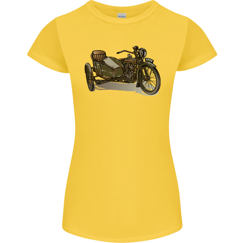 Motorcycle and Sidecar Biker Motorbike Womens Petite Cut T-Shirt Yellow