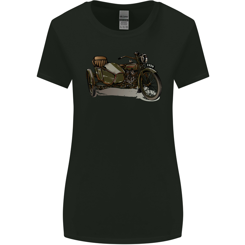 Motorcycle and Sidecar Biker Motorbike Womens Wider Cut T-Shirt Black