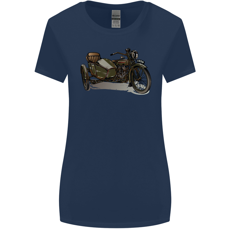 Motorcycle and Sidecar Biker Motorbike Womens Wider Cut T-Shirt Navy Blue