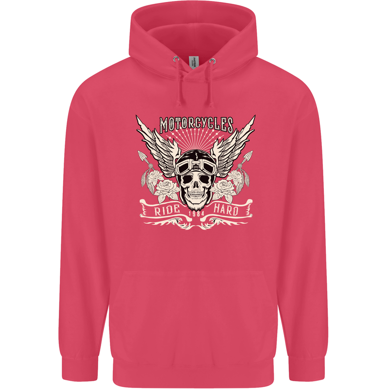 Motorcycles Ride Hard Biker Skull Motorbike Childrens Kids Hoodie Heliconia