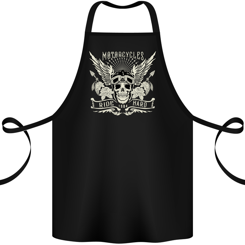 Motorcycles Ride Hard Biker Skull Motorbike Cotton Apron 100% Organic Black