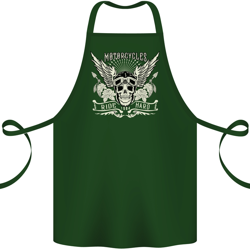 Motorcycles Ride Hard Biker Skull Motorbike Cotton Apron 100% Organic Forest Green
