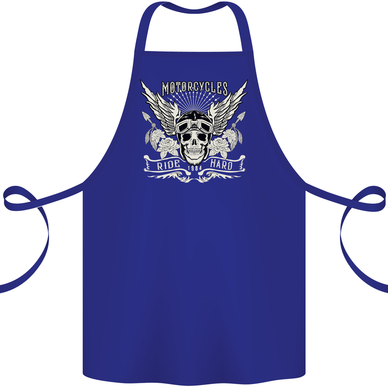 Motorcycles Ride Hard Biker Skull Motorbike Cotton Apron 100% Organic Royal Blue