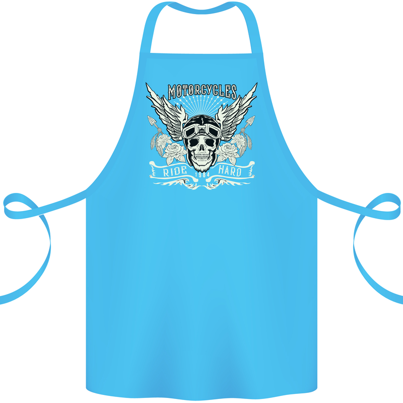Motorcycles Ride Hard Biker Skull Motorbike Cotton Apron 100% Organic Turquoise