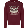 Motorcycles Ride Hard Biker Skull Motorbike Kids Sweatshirt Jumper Maroon