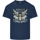 Motorcycles Ride Hard Biker Skull Motorbike Kids T-Shirt Childrens Navy Blue