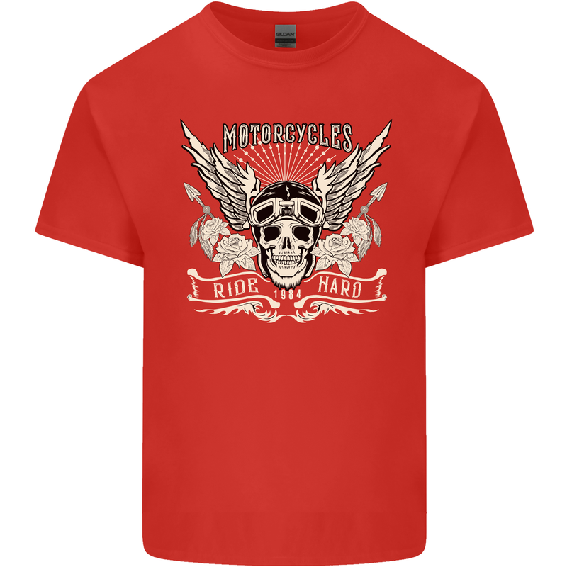 Motorcycles Ride Hard Biker Skull Motorbike Kids T-Shirt Childrens Red