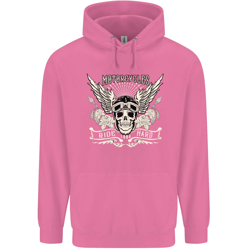 Motorcycles Ride Hard Biker Skull Motorbike Mens 80% Cotton Hoodie Azelea