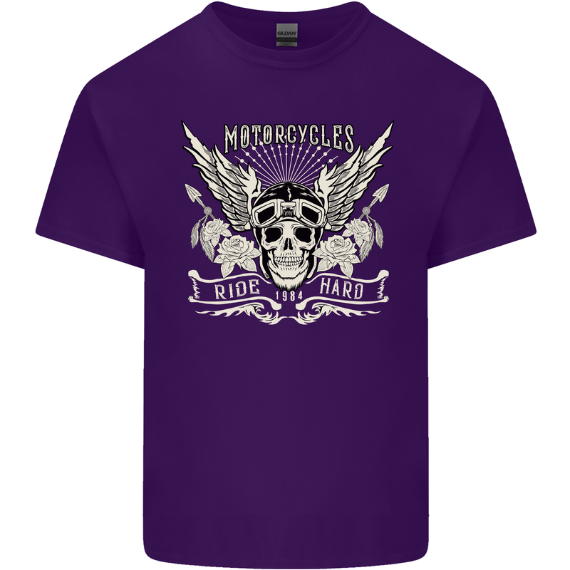 Motorcycles Ride Hard Biker Skull Motorbike Mens Cotton T-Shirt Tee Top Purple