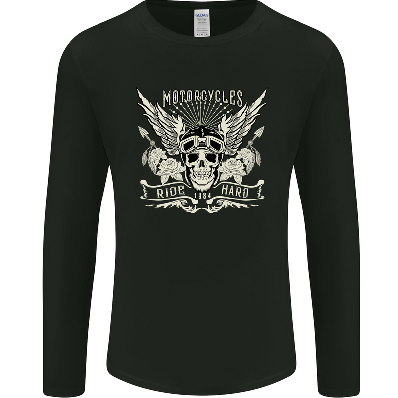 Motorcycles Ride Hard Biker Skull Motorbike Mens Long Sleeve T-Shirt Black