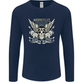 Motorcycles Ride Hard Biker Skull Motorbike Mens Long Sleeve T-Shirt Navy Blue