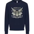 Motorcycles Ride Hard Biker Skull Motorbike Mens Sweatshirt Jumper Navy Blue