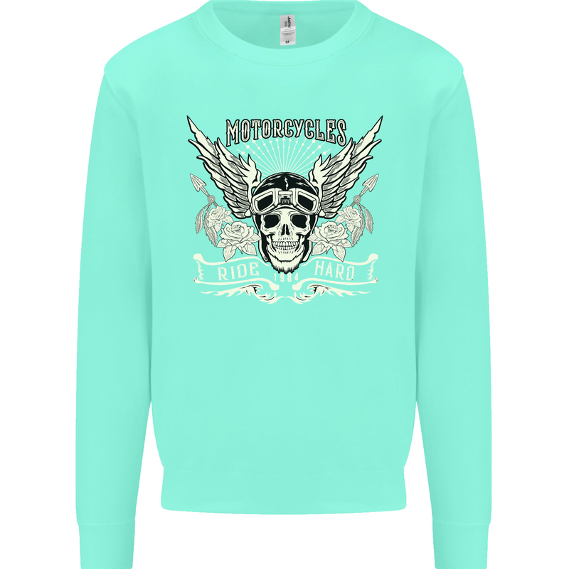 Motorcycles Ride Hard Biker Skull Motorbike Mens Sweatshirt Jumper Peppermint