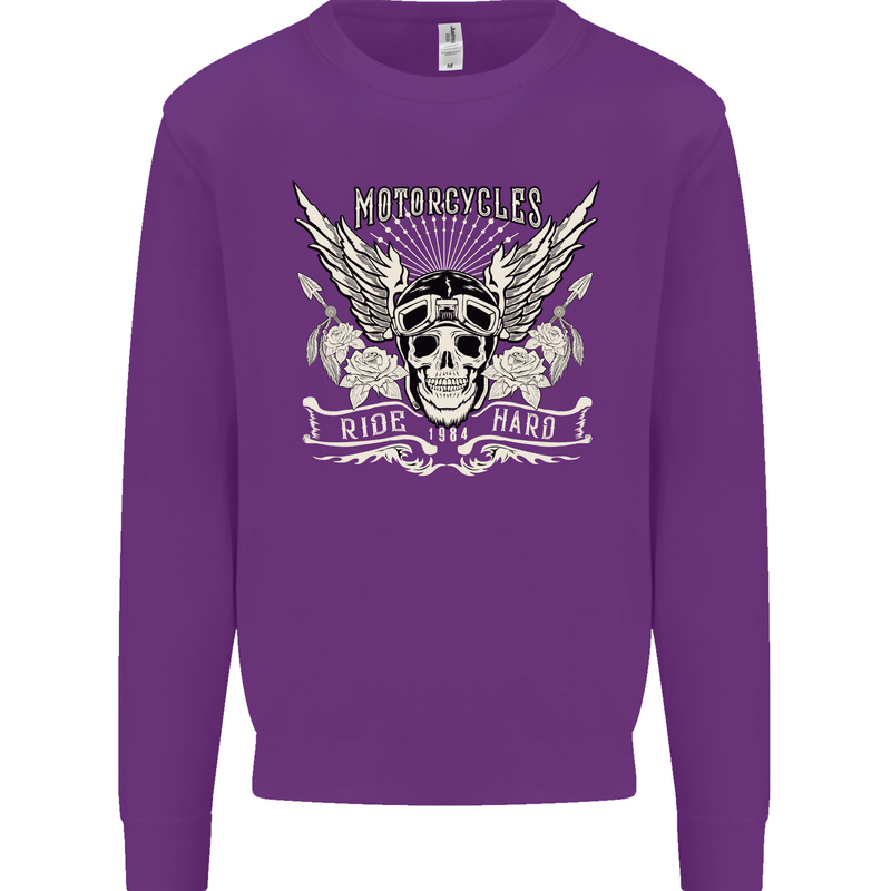 Motorcycles Ride Hard Biker Skull Motorbike Mens Sweatshirt Jumper Purple