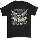 Motorcycles Ride Hard Biker Skull Motorbike Mens T-Shirt Cotton Gildan Black