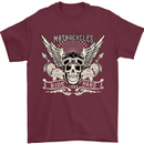 Motorcycles Ride Hard Biker Skull Motorbike Mens T-Shirt Cotton Gildan Maroon