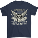 Motorcycles Ride Hard Biker Skull Motorbike Mens T-Shirt Cotton Gildan Navy Blue