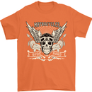 Motorcycles Ride Hard Biker Skull Motorbike Mens T-Shirt Cotton Gildan Orange