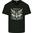 Motorcycles Ride Hard Biker Skull Motorbike Mens V-Neck Cotton T-Shirt Black