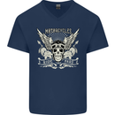Motorcycles Ride Hard Biker Skull Motorbike Mens V-Neck Cotton T-Shirt Navy Blue