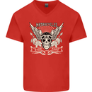 Motorcycles Ride Hard Biker Skull Motorbike Mens V-Neck Cotton T-Shirt Red