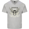 Motorcycles Ride Hard Biker Skull Motorbike Mens V-Neck Cotton T-Shirt Sports Grey