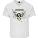 Motorcycles Ride Hard Biker Skull Motorbike Mens V-Neck Cotton T-Shirt White