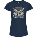 Motorcycles Ride Hard Biker Skull Motorbike Womens Petite Cut T-Shirt Navy Blue