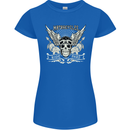 Motorcycles Ride Hard Biker Skull Motorbike Womens Petite Cut T-Shirt Royal Blue