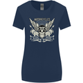 Motorcycles Ride Hard Biker Skull Motorbike Womens Wider Cut T-Shirt Navy Blue