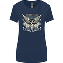 Motorcycles Ride Hard Biker Skull Motorbike Womens Wider Cut T-Shirt Navy Blue