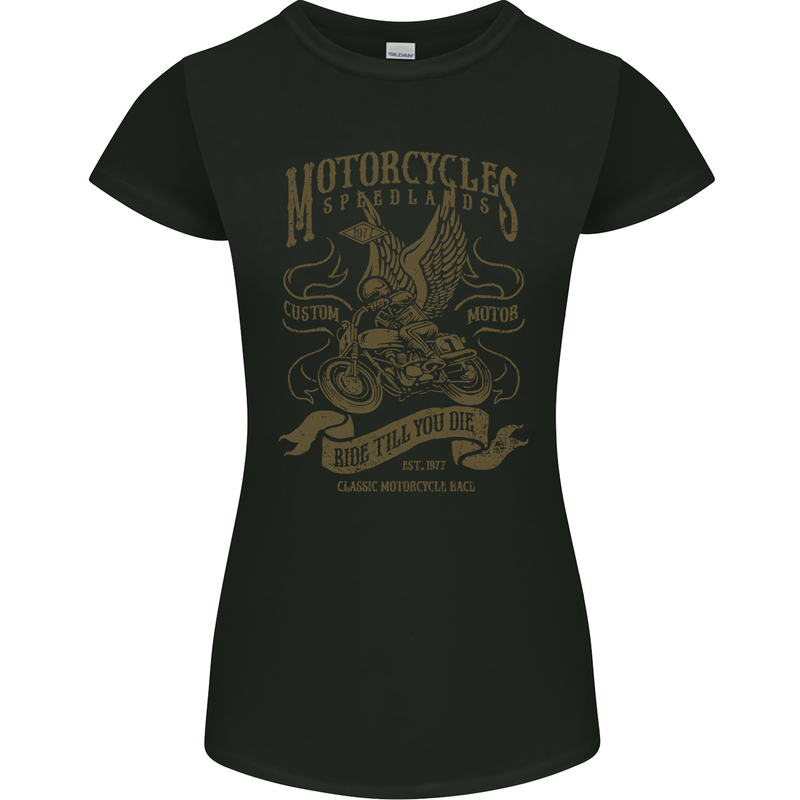 Motorcycles Speedlands Motorbike Biker Womens Petite Cut T-Shirt Black