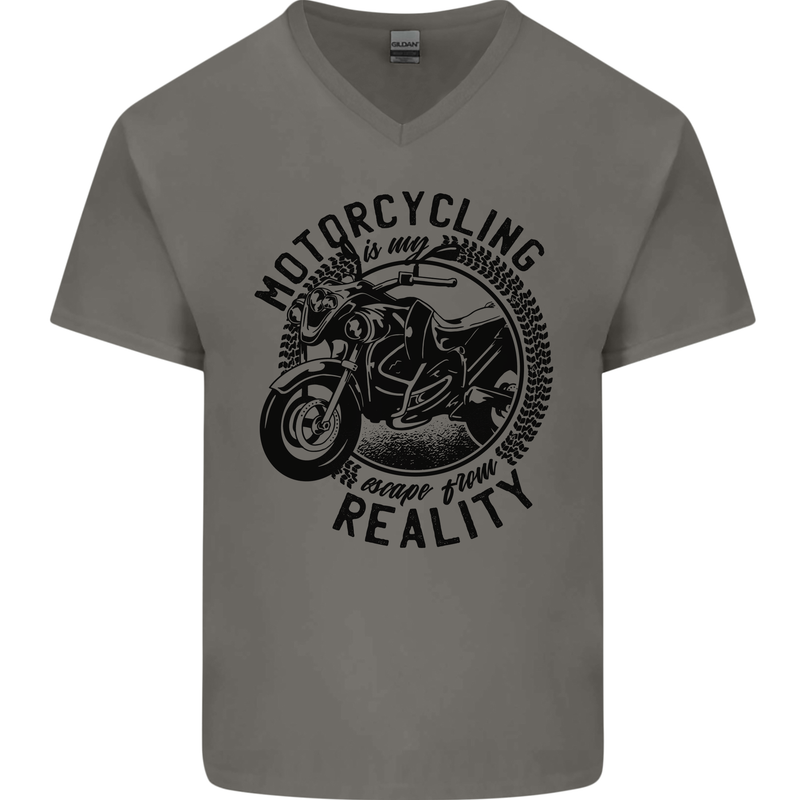 Motorcycling Motorbike Motorcycle Biker Mens V-Neck Cotton T-Shirt Charcoal