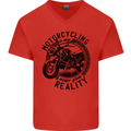 Motorcycling Motorbike Motorcycle Biker Mens V-Neck Cotton T-Shirt Red