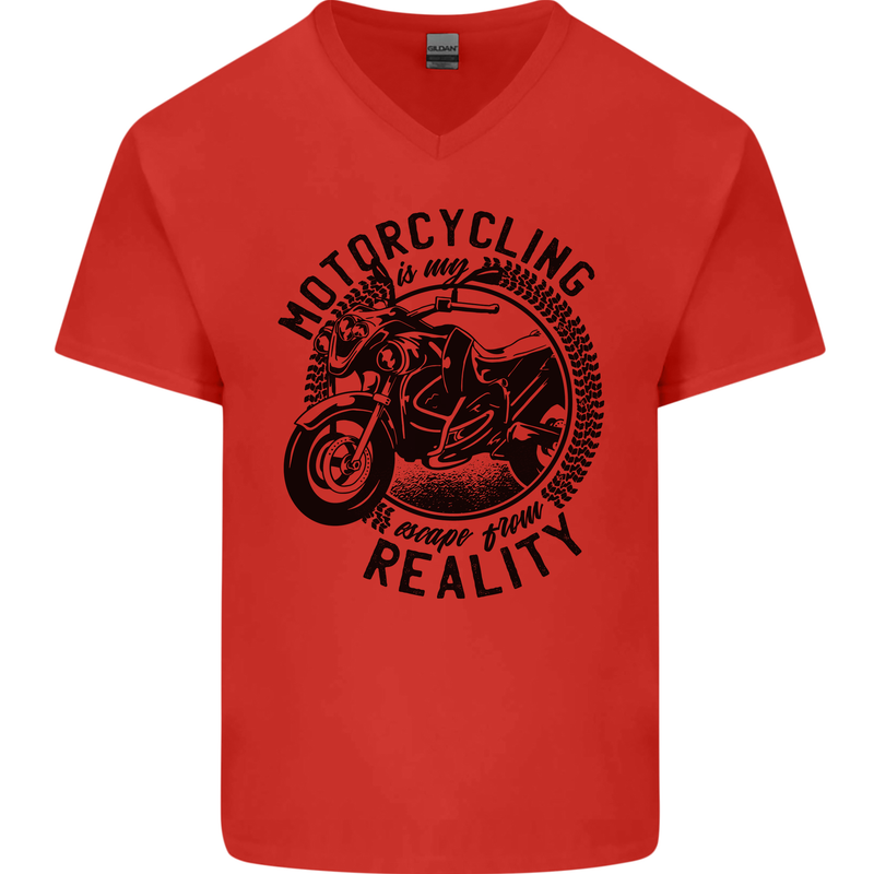 Motorcycling Motorbike Motorcycle Biker Mens V-Neck Cotton T-Shirt Red