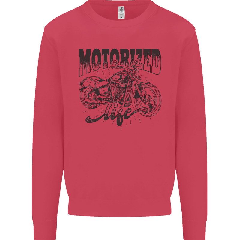 Motorized Life Biker Motorbike Motorcycle Kids Sweatshirt Jumper Heliconia