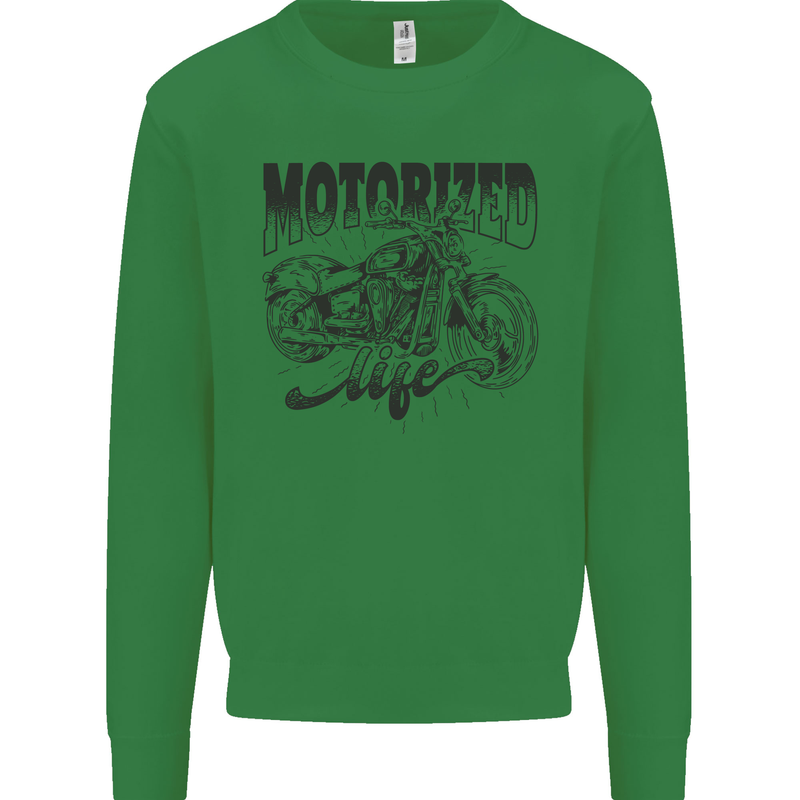 Motorized Life Biker Motorbike Motorcycle Kids Sweatshirt Jumper Irish Green