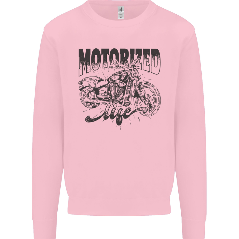 Motorized Life Biker Motorbike Motorcycle Kids Sweatshirt Jumper Light Pink