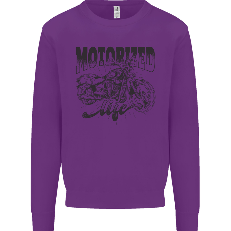 Motorized Life Biker Motorbike Motorcycle Kids Sweatshirt Jumper Purple