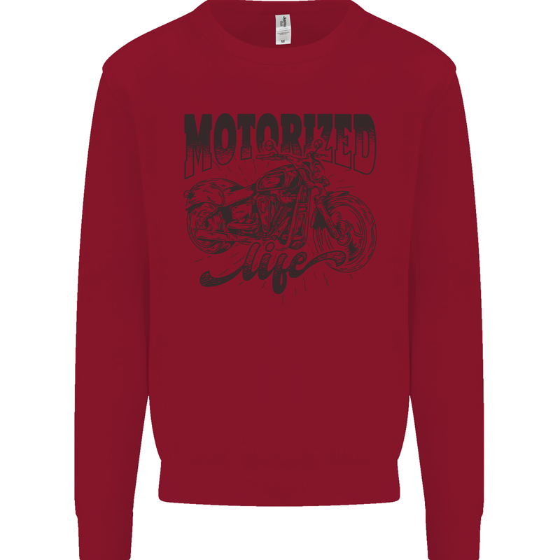 Motorized Life Biker Motorbike Motorcycle Kids Sweatshirt Jumper Red