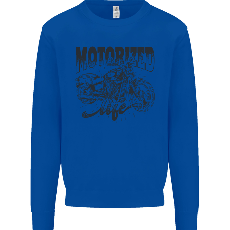Motorized Life Biker Motorbike Motorcycle Kids Sweatshirt Jumper Royal Blue