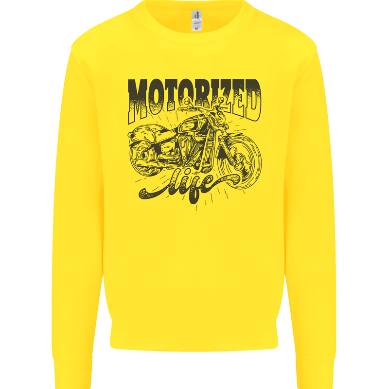 Motorized Life Biker Motorbike Motorcycle Kids Sweatshirt Jumper Yellow