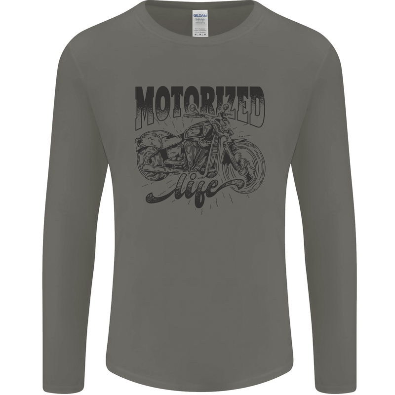 Motorized Life Biker Motorbike Motorcycle Mens Long Sleeve T-Shirt Charcoal