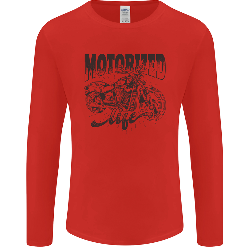 Motorized Life Biker Motorbike Motorcycle Mens Long Sleeve T-Shirt Red