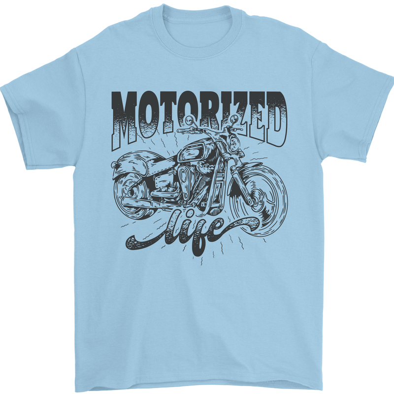 Motorized Life Biker Motorbike Motorcycle Mens T-Shirt 100% Cotton Light Blue